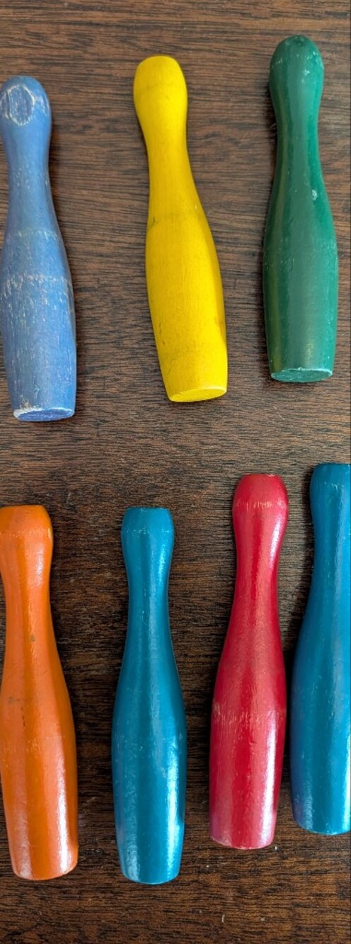 vintage Toys Blocks colorful wooden toy bowling pins or skittles